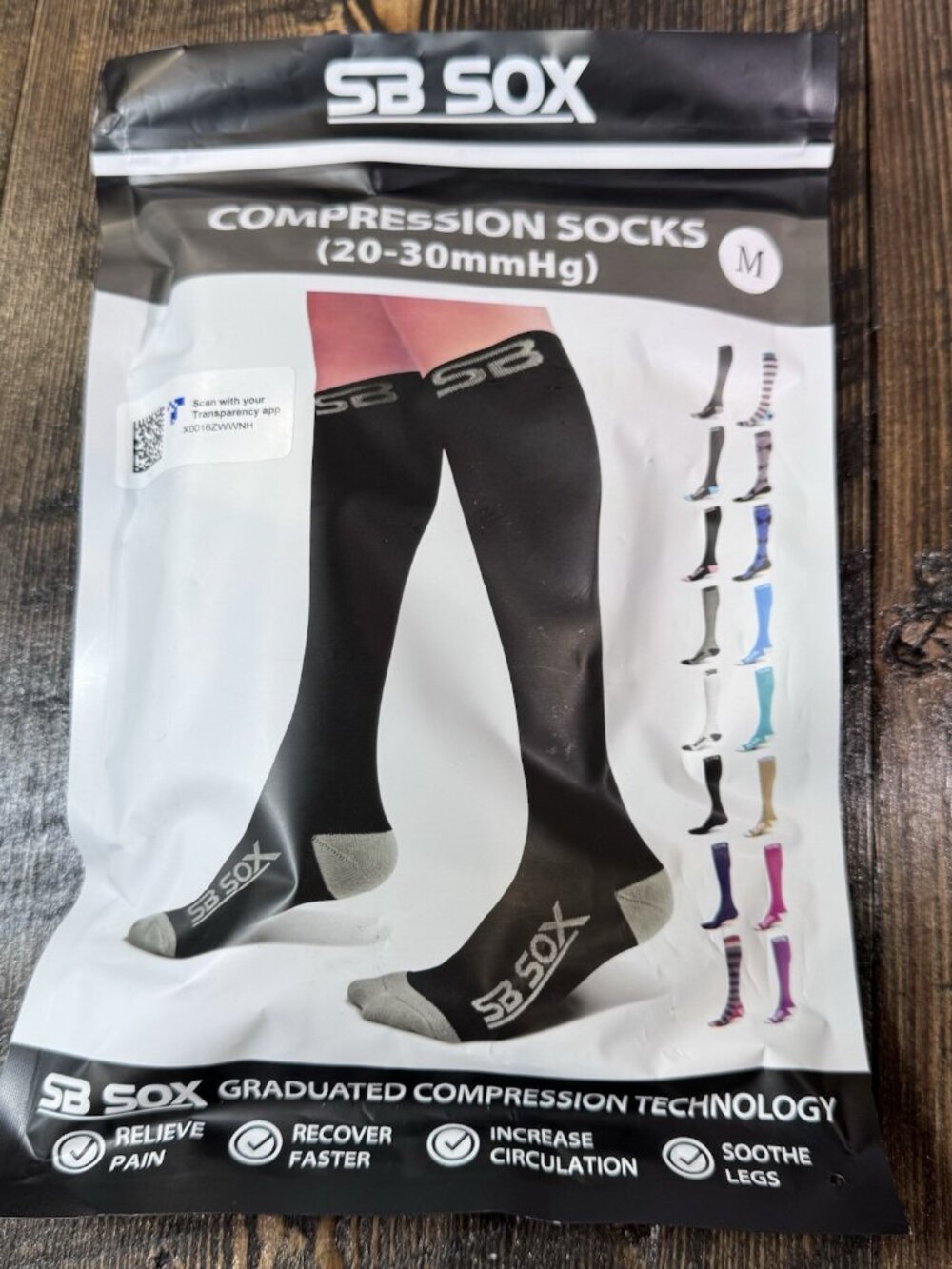 SB SOX Compression Tall Socks - Black & Gray - Unisex Men Women - SMALL